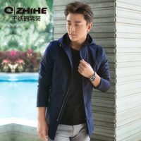 千纸鹤 春季新品 中长款风衣 男士商务休闲拼接防风连帽外套 2色可选