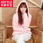 HSTYLE韩都衣舍 2017春季新款韩版宽松连帽长袖加绒套头卫衣女IG6431 两色可选