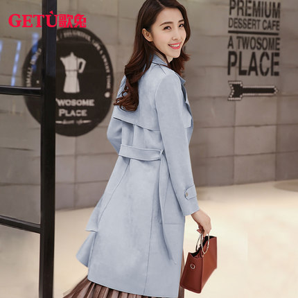 歌兔 2017春装新款女式中长款修身显瘦风衣 韩版时尚春秋大衣 外套 5色可选