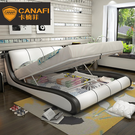 卡楠菲 新品双人床现代真皮床简约时尚1.8米软床小户型婚床定制床