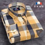 朗蒙 春秋款男装韩版休闲纯棉磨毛格子衬衣 男士长袖衬衫 24色可选