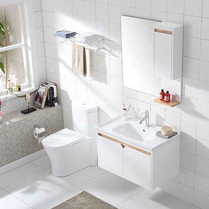 心海伽蓝 实木浴室柜组合 现代简约卫浴柜洗脸盆吊柜卫生间洗手盆