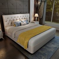 芝华仕 Enlanda爱蒙 双人床 进口头层牛皮 带箱体气压床 自带排骨架 1.8*2.0米 米白色C008