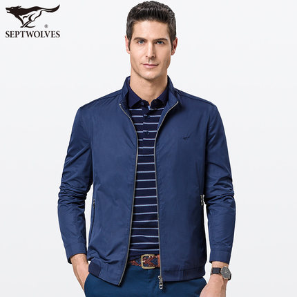 Septwolves七匹狼 男士夹克中年商务薄款外套立领茄克衫男装