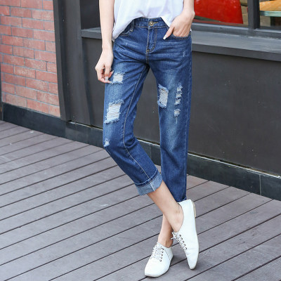 KGF酷格丰 2017新款破洞九分牛仔裤女宽松大码潮范女士牛仔乞丐裤