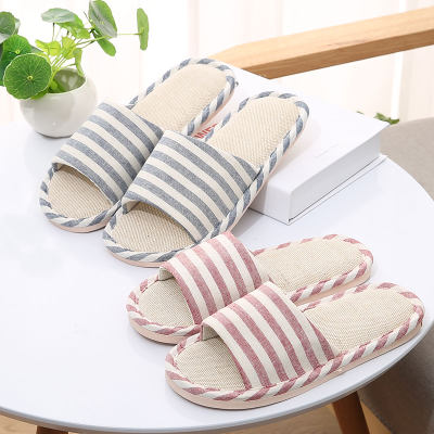 柯佳 家居亚麻棉拖鞋夏季室内居家居防滑厚底木地板拖鞋情侣凉拖鞋女男