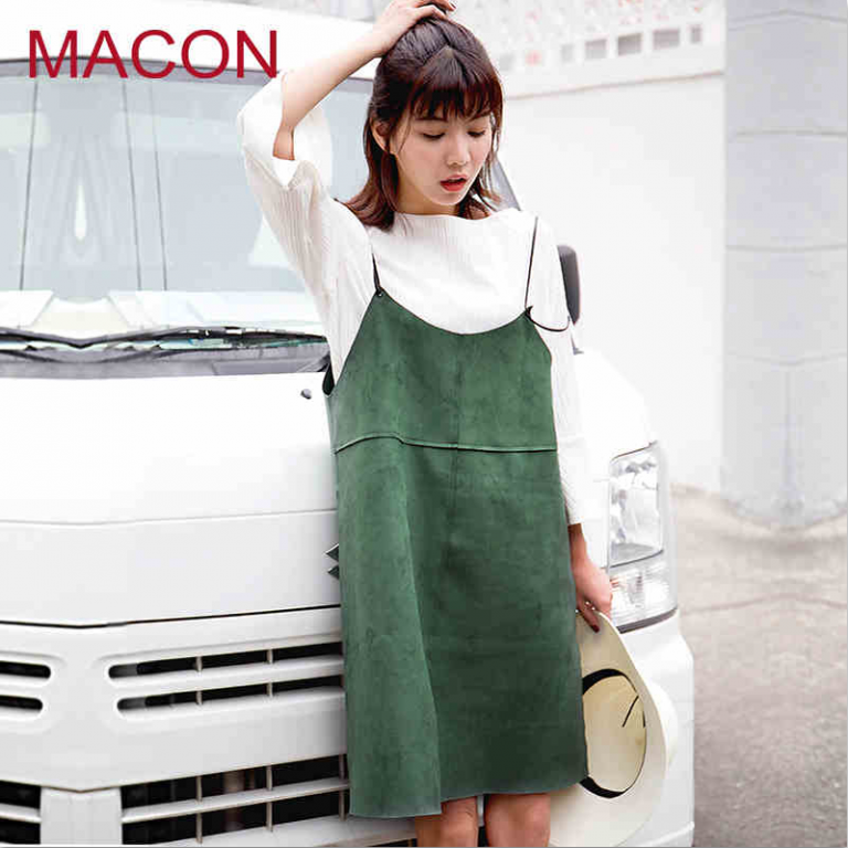 MACON 2017年春季新款吊带背心连衣裙女纯色宽松麂皮绒吊带裙韩版百搭