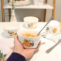 辛普森 咱们裸熊方碗米饭碗套装卡通家用碗家庭陶瓷餐具韩式水果沙拉碗