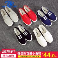 环球 女鞋情侣帆布鞋女2017春季百搭小白鞋韩版学生板鞋平底乐福鞋