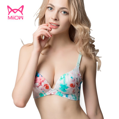 猫人秘密 聚拢无钢圈薄款文胸 3/4杯一片式零束缚无痕印花内衣