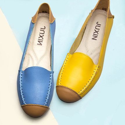 巨欣 豆豆鞋 2017春季真皮女鞋 平跟瓢鞋 浅口船鞋 平底休闲软底单鞋 3色可选