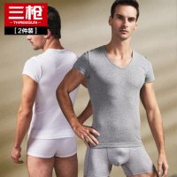 THREEGUN三枪 短袖T恤2件装 男士纯棉V领t恤 弹力男装修身汗衫 4款可选