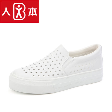 人本 懒人一脚蹬女鞋 夏镂空透气小白鞋 学生鞋 厚底松糕乐福鞋 2色可选
