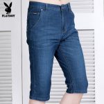 PLAYBOY花花公子 中老年牛仔短裤男宽松直筒夏季薄款高腰七分裤大码中裤子