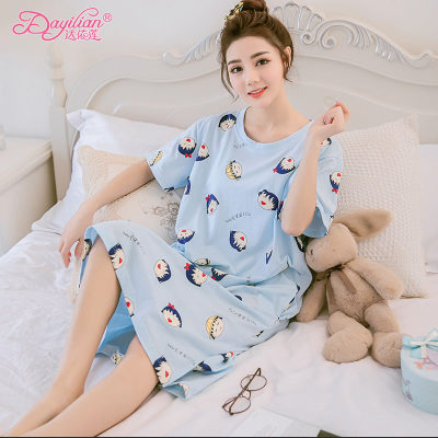 甜美可爱# 达依莲 纯棉清新可爱宽松睡裙