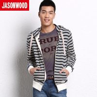 Jasonwood坚持我的 波普横条纹学院风连帽开衫春夏卫衣141106104