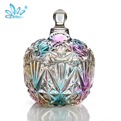 碧丽 炫彩色带盖玻璃糖果罐欧式储物罐干果罐礼物创意家居装饰玻璃器皿