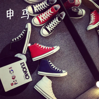 申马 新款白色高帮帆布鞋女春夏韩版潮鞋学生平底板鞋百搭休闲女鞋