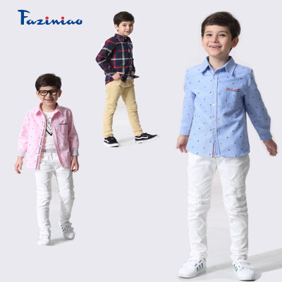 法姿鸟 新款童装男童长袖衬衫春秋装儿童衬衣韩版中大童春夏款白衬衫潮童