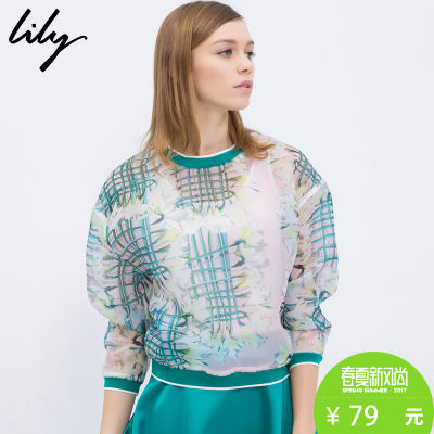 Lily丽丽 新款女装通勤清新印花两件套套头长袖T恤115140I8102
