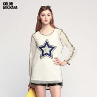 MIKIBANA 2016新款 五角星图案连衣裙性感网纱超短 QC