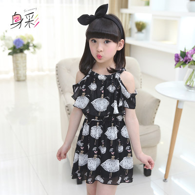 身彩 童装女童连衣裙夏装2017新款小女孩儿童吊带雪纺公主裙宝宝纱裙子
