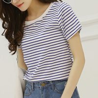 CEECLOO香寇 条纹t恤女短袖上衣服春装2017新款潮韩版百搭夏装宽松学生打底衫