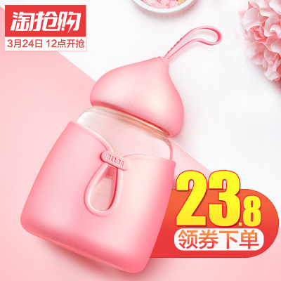 Relea物生物 玻璃杯便携水杯透明随手杯女创意带盖防漏杯子可爱学生茶杯350ml
