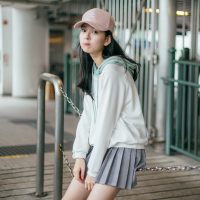 Q.FOUR猫娘志 2017春新款连帽卫衣女长袖套头宽松纯色带帽韩版潮学生bf风外套女