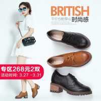 珂卡芙 2017春季复古英伦风鞋子女高跟鞋布洛克粗跟单鞋休闲牛津鞋