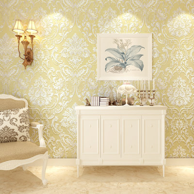 乐筑 欧式奢华无纺布壁纸3d立体浮雕精压大马士革卧室客厅背景墙纸环保10m