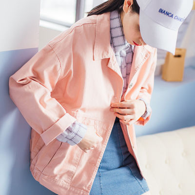 Q.FOUR猫娘志 2017春季新款宽松百搭修身夹克外穿韩版纯色大口袋外套