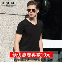 希莎迪 男士短袖T恤 时尚V领半袖夏季修身纯色supreme 潮牌衣服