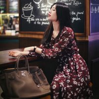 月妖雪 碎花连衣裙2017韩版时尚女装春装长袖气质复古度假雪纺打底中长裙