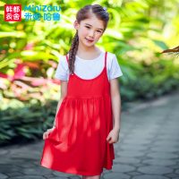 米妮哈鲁 童装女童短袖套装2017夏装新款儿童韩版纯色连衣裙两件套