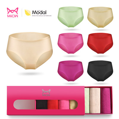 MiiOW猫人 莫代尔平角内裤 亲肤吸湿透气中腰纯棉质女士三角底裤7条装