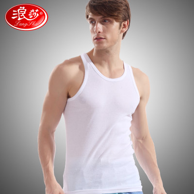 浪莎 健身品牌汗背心男士白色纯棉青年紧身薄春夏运动训练韩版二道