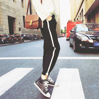 仕熙爵秀 2017春装新款松紧高腰松紧小脚裤运动裤宽松大码哈伦裤休闲长裤女