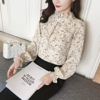 LUOSIMATE 2017春夏新款碎花雪纺衬衫女 长袖百搭宽松打底衬衣女中长款休闲