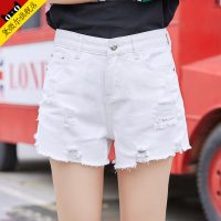黛微尔 破洞牛仔短裤女夏2017新款韩版学生高腰百搭显瘦宽松毛边热裤潮