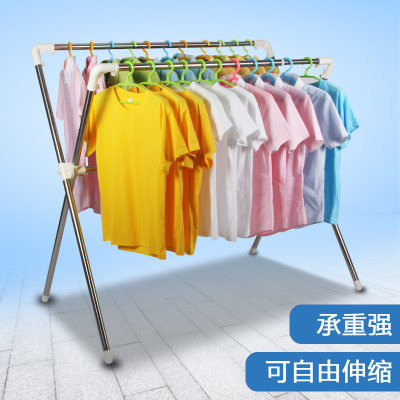 立威 晾衣架 X型落地折叠不锈钢晒衣架双杆式挂衣架室内阳台晾衣杆