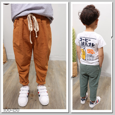 布加格 童装男童休闲裤中大童春夏装薄款棉麻长裤2017新夏装儿童裤子