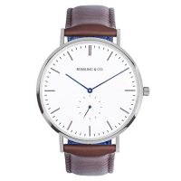 Rossling & Co. 石英表男女适用手表 Classic 40mm - Westhill 白盘海军蓝表针和银色表壳 加拿大进口