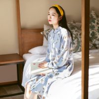 粟言 文艺复古长袖宽松印花棉麻碎花连衣裙 春季荷叶边中长款气质连衣裙子