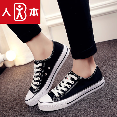 人本  经典情侣帆布女鞋春学生低帮系带布鞋 平底女鞋子板鞋小白鞋
