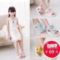 Josiny卓诗尼 儿童凉鞋2017夏女童凉鞋新款韩版蝴蝶结平底公主凉鞋中大童
