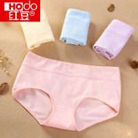 Hodo红豆 女士内裤纯色中腰纯棉裆三角内裤棉质面料大码三角裤底裤 4条装