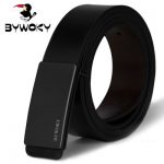 BYWOKY 男士皮带真皮牛皮腰带平滑扣商务青年裤带潮男休闲