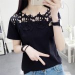 雅秀琪 夏季韩版个性短袖镂空花边女装百搭宽松上衣打底衫蕾丝T恤潮
