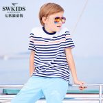 Swkids 七匹狼童装17夏季新品男童短袖t恤圆领中大童休闲条纹纯棉上衣